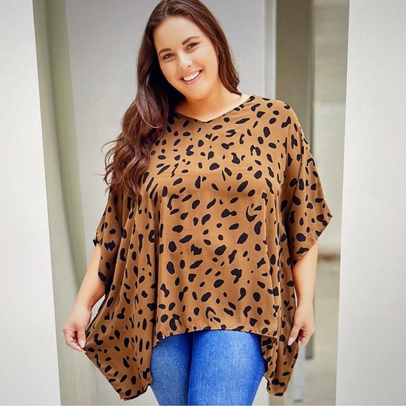Leopard Animal Print Flowy Oversized Tunic Top Brown Black Plus Size 3X - Picture 5 of 5